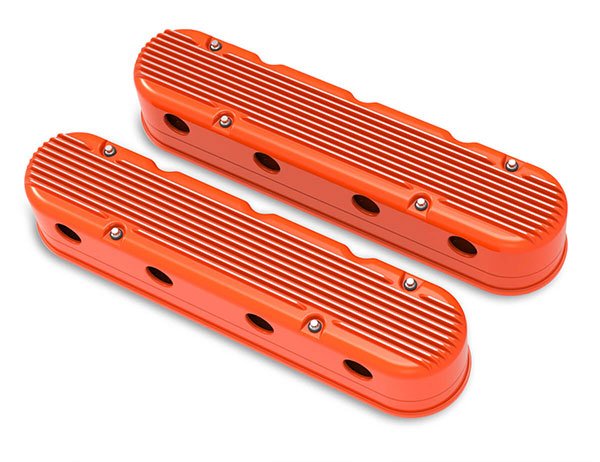 Holley Gen III/IV LS 2-Piece Vintage Finned Aluminum Valve Covers - Factory Orange