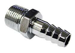 Fuel Tank Hose Fitting, Straight 180 Degree, 3/8", Chrome