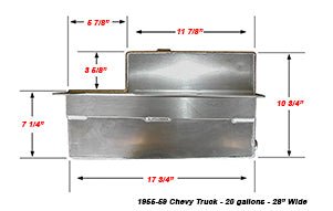 1955-59 Chevy, GMC Truck Gas Tank Combo Kit, Bed Fill, Aluminum, 19 Gallon with Chrome Gas Cap