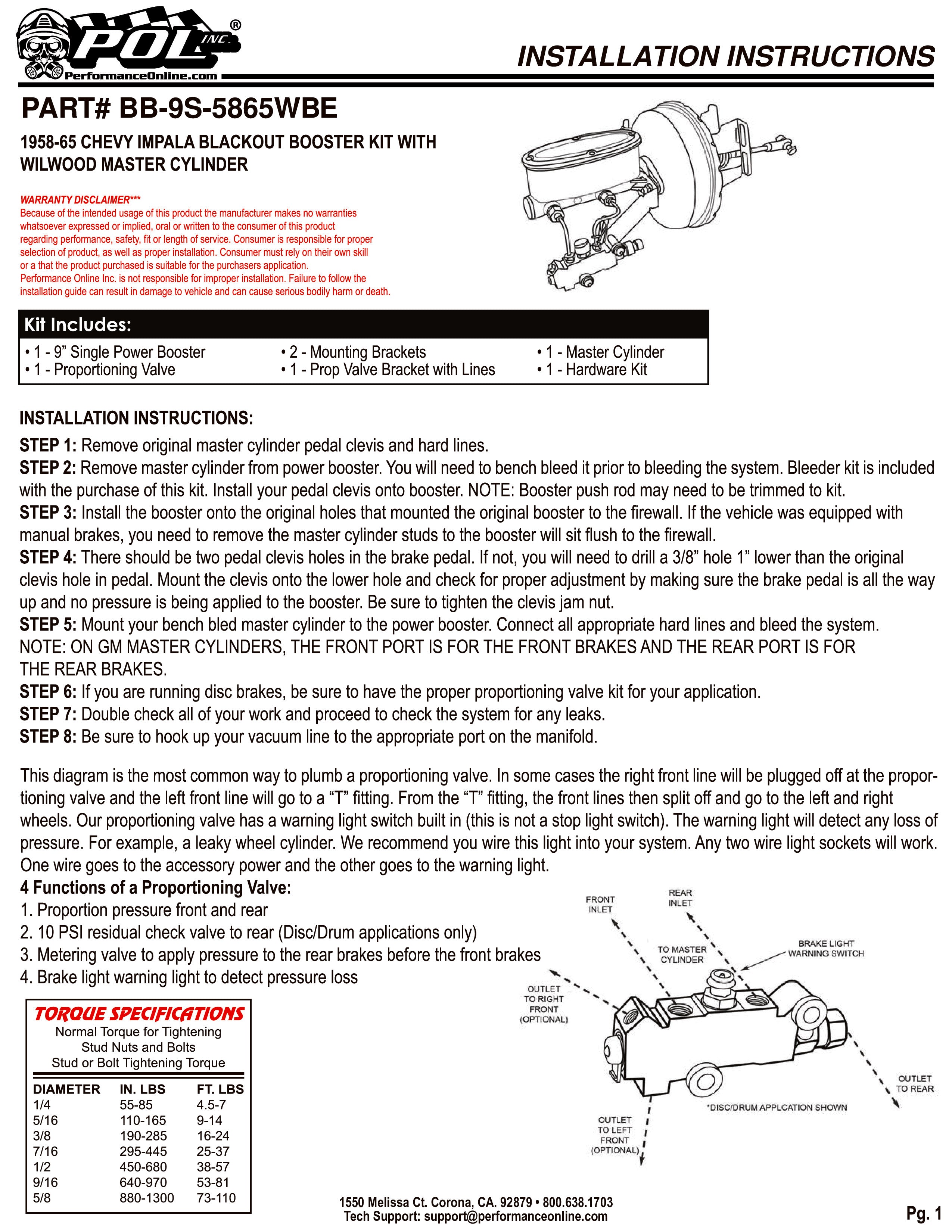 1958-65 Chevy Impala Black Out Series POL or Wilwood Power Brake Booster Kit