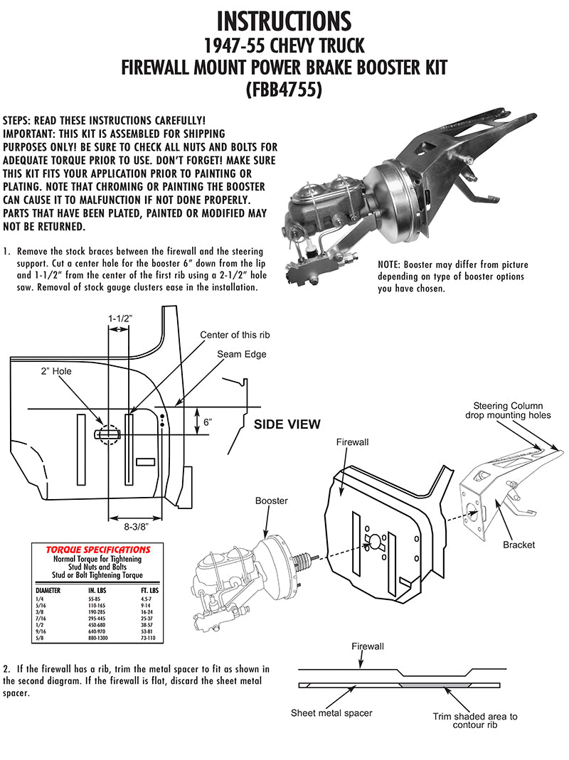 1947-53 Chevy, GMC Truck Firewall Mount Power Brake Booster Kit