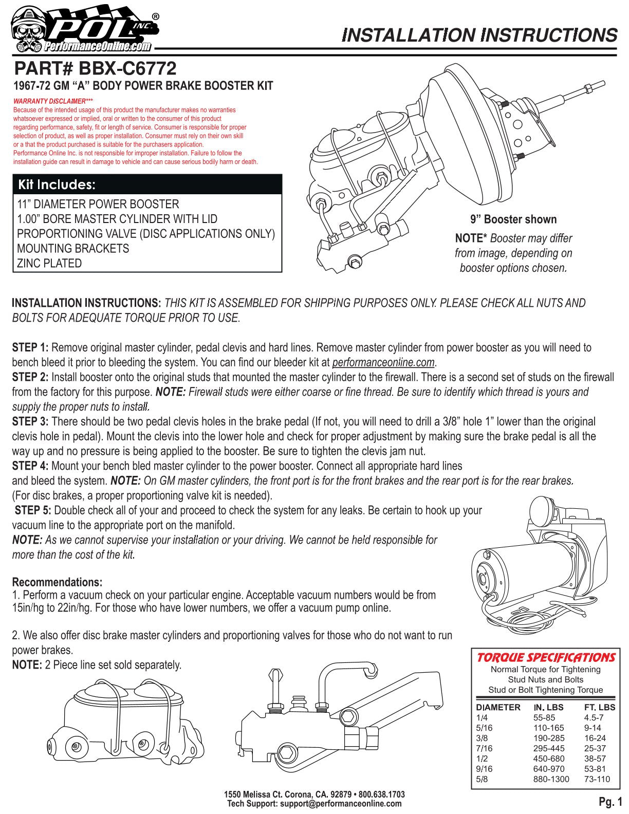1967-72 Chevy Chevelle Power Brake Booster Kit