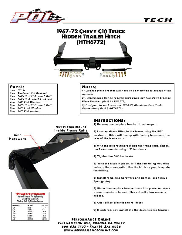 1967-72 Chevy C10 Pick-Up Hidden Tow Hitch Receiver
