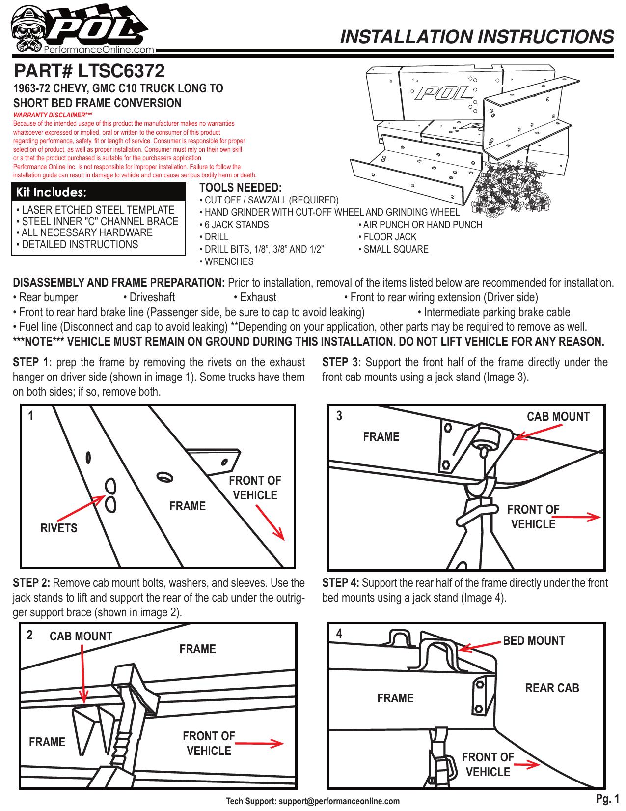 Long to Short Bed Conversion, 1963-72 Chevy/GMC Truck, 4 pc set