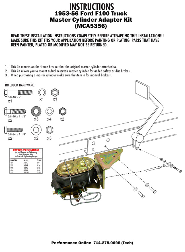 1953-56 Ford F-100 Truck Master Cylinder kit, Disc Brakes