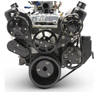 6 Rib Serpentine Pulley Kit w/ Plastic PS Reservoir, Matte Black Finish Chevy Small Block