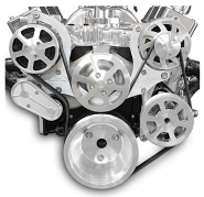 6 Rib Serpentine Pulley Kit w/ Remote PS Reservoir, Machined Finish - Small Block Chevy