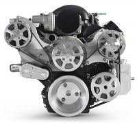 Chevy LS 6 Rib Serpentine Pulley Kit w/ Billet Attached PS Reservoir, Machined Finish