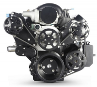 6 Rib Serpentine Pulley Kit w/ Billet Attached PS Reservoir, Matte Black - Chevy LS