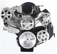 Chevy LS 6 Rib Serpentine Pulley Kit w/ Plastic PS Reservoir, Machined Finish