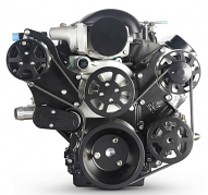 6 Rib Serpentine Pulley Kit w/ Remote PS Reservoir, Matte Black - Chevy LS