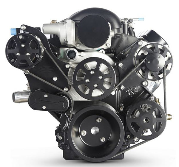 6 Rib Serpentine Pulley Kit w/ Remote PS Reservoir, Matte Black