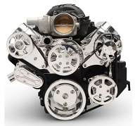 6 Rib Serpentine Pulley Kit w/ Plastic PS Reservoir, Polished, No A/C - Chevy LS