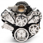 6 Rib Serpentine Pulley Kit w/ Remote PS Reservoir, Polished, No A/C - Chevy LS