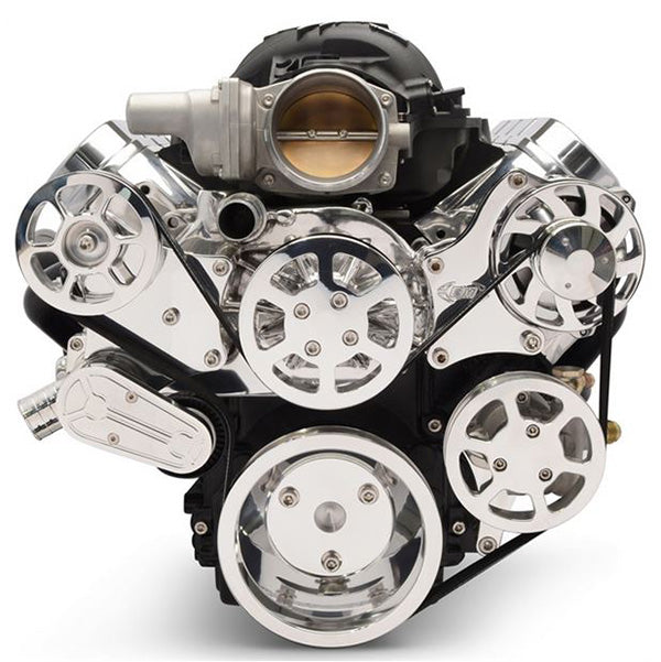 6 Rib Serpentine Pulley Kit w/ Remote PS Reservoir, Polished, No A/C