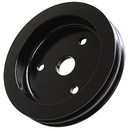SMALL BLOCK CHEVY SWP CRANKSHAFT PULLEY, BLACK POWDER COATED ALUMINUM 2 GROOVE