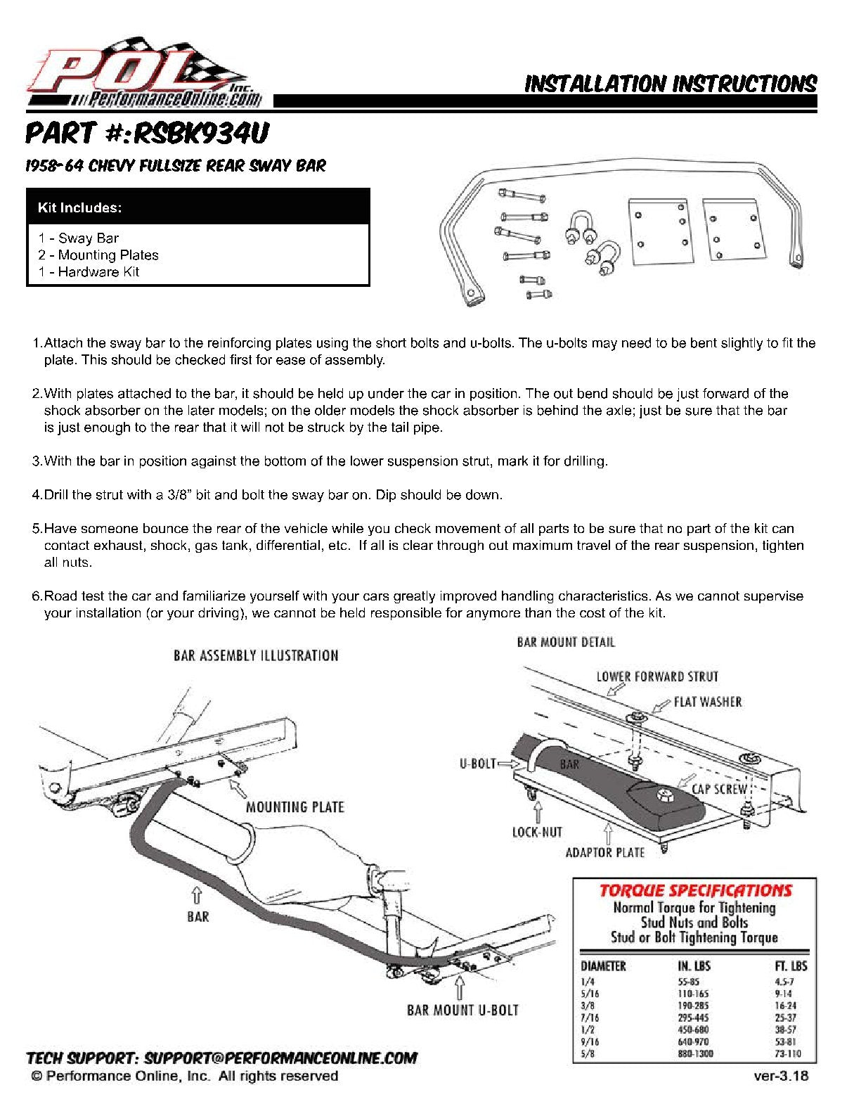 1958-64 Chevy Impala Rear Sway Bar Kit