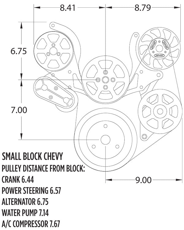 6 Rib Serpentine Pulley Kit w/ Remote PS Reservoir, Machined Finish - Small Block Chevy