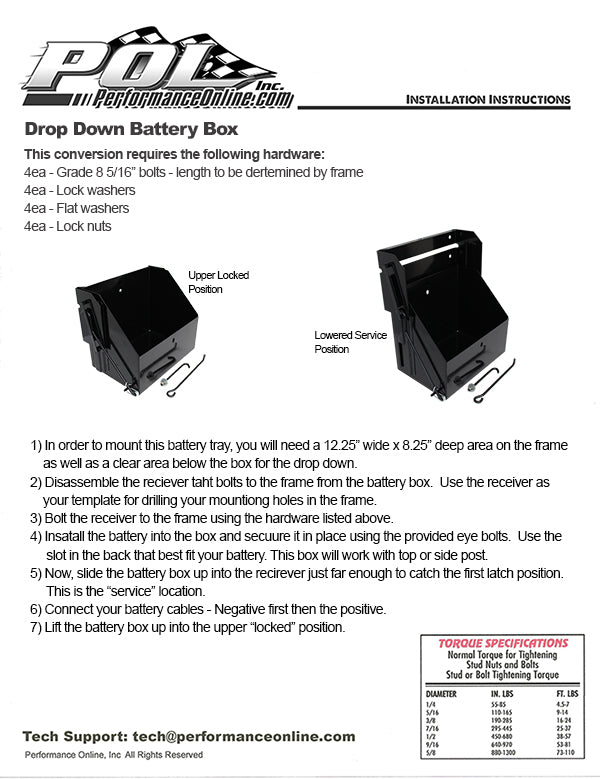 Drop Down Battery Box, Stainless Steel, Group 24 Batteries