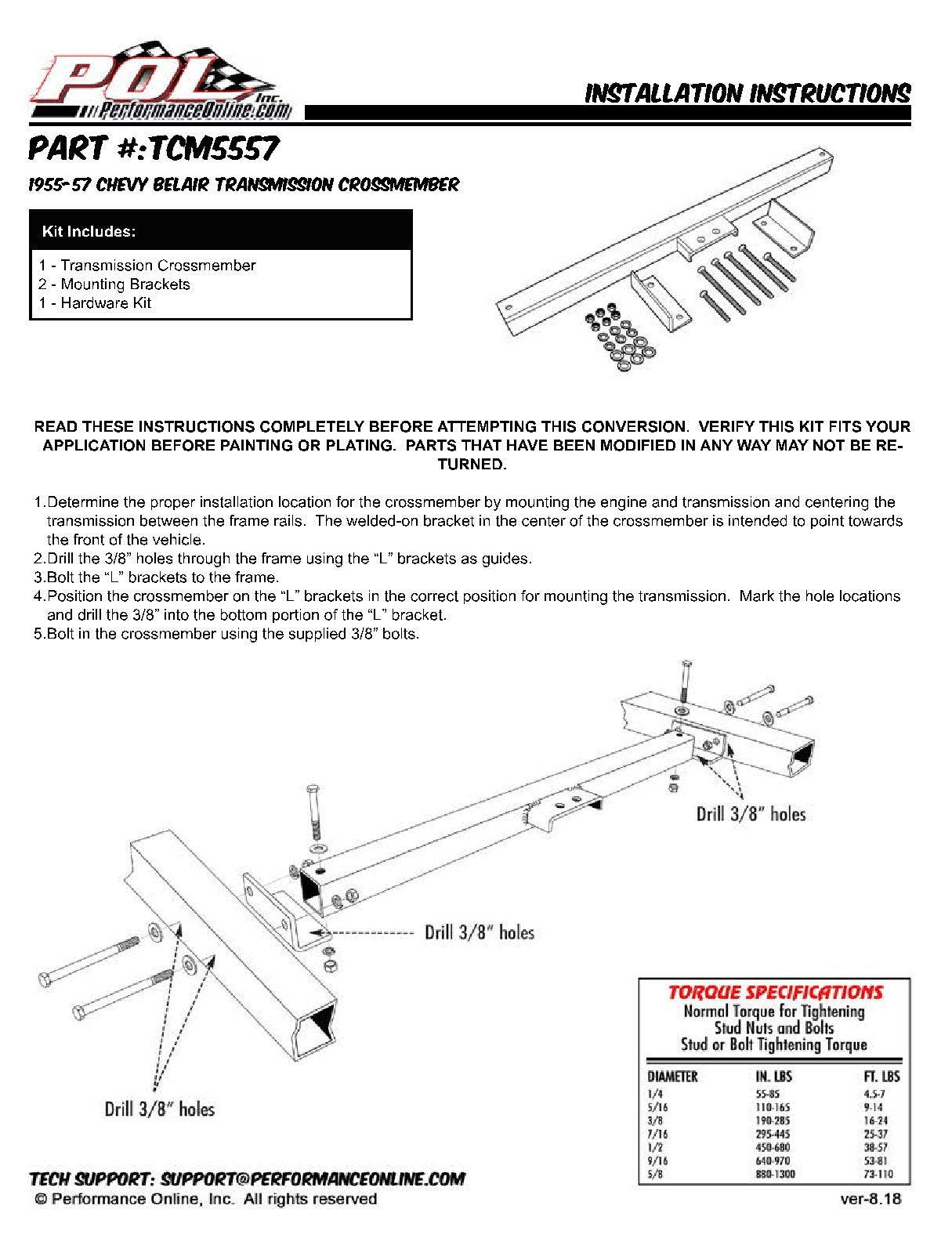 1955-57 Chevy Belair Transmission Crossmember, Economy Type