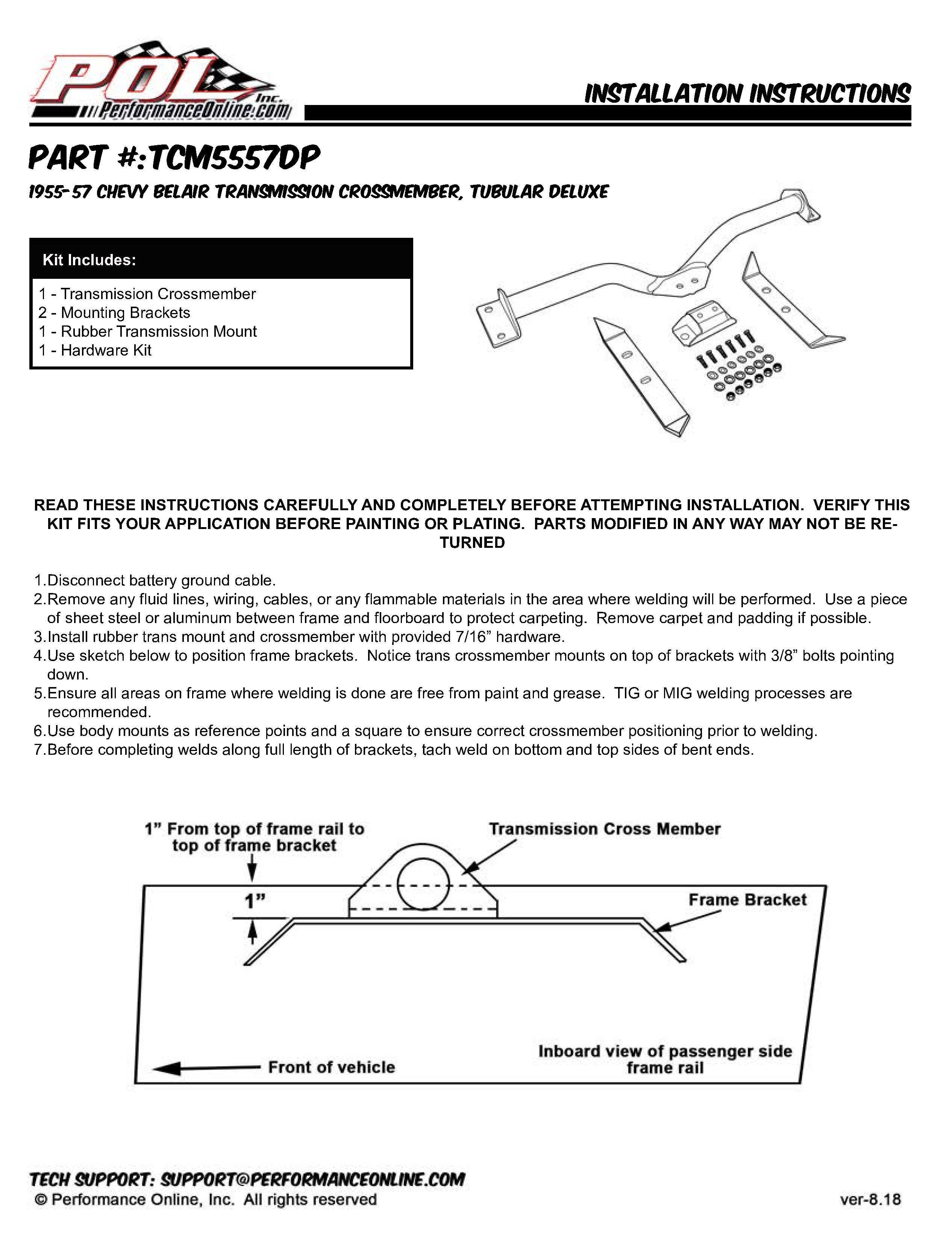 1955-57 Chevy Belair Transmission Crossmember, Tubular Deluxe