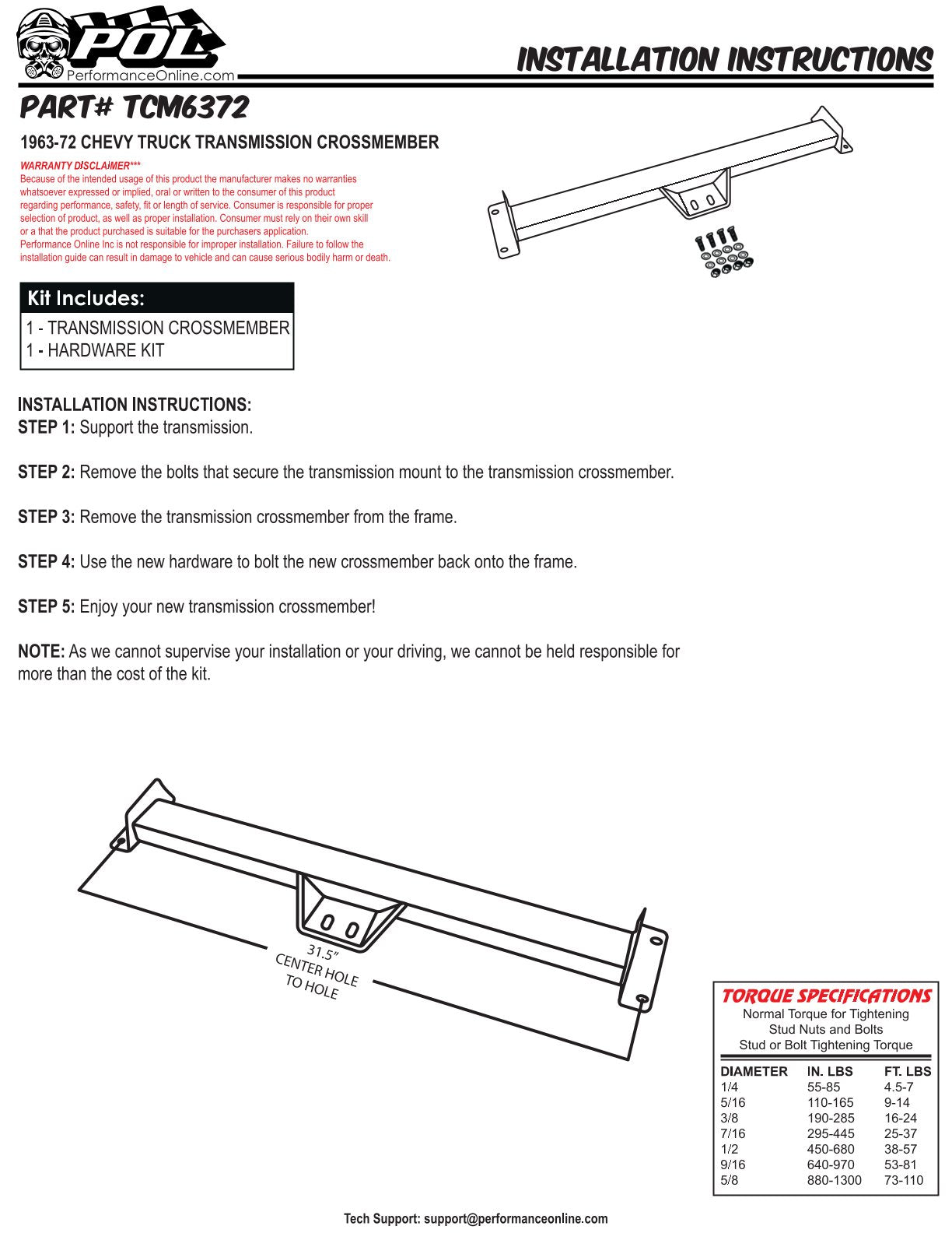 1963-72 Chevy, GMC Truck Tubular Transmission Crossmember