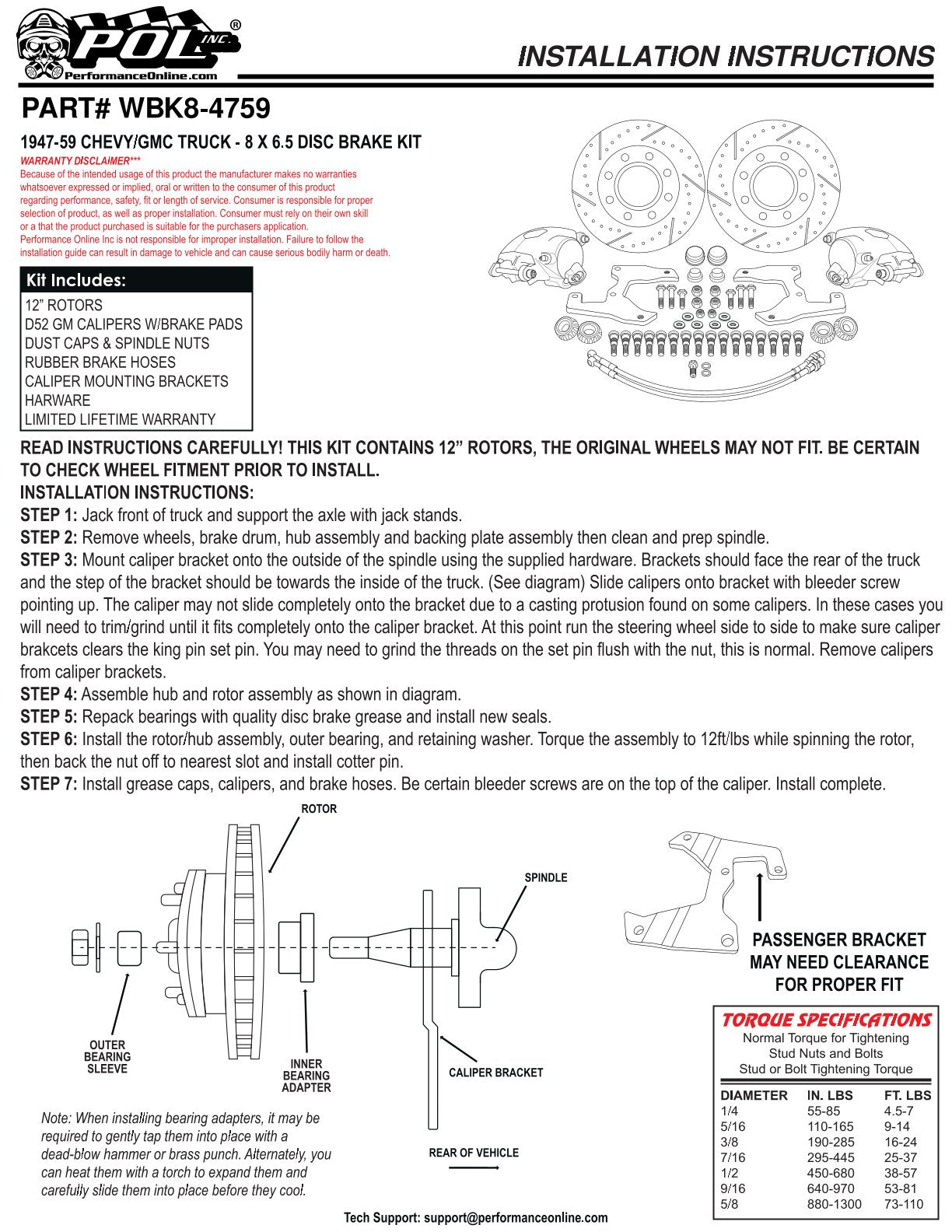 1947-59 Chevy, GMC 3600 & 3800 Disc Brake Conversion Kit, Front 8-Lug, Deluxe