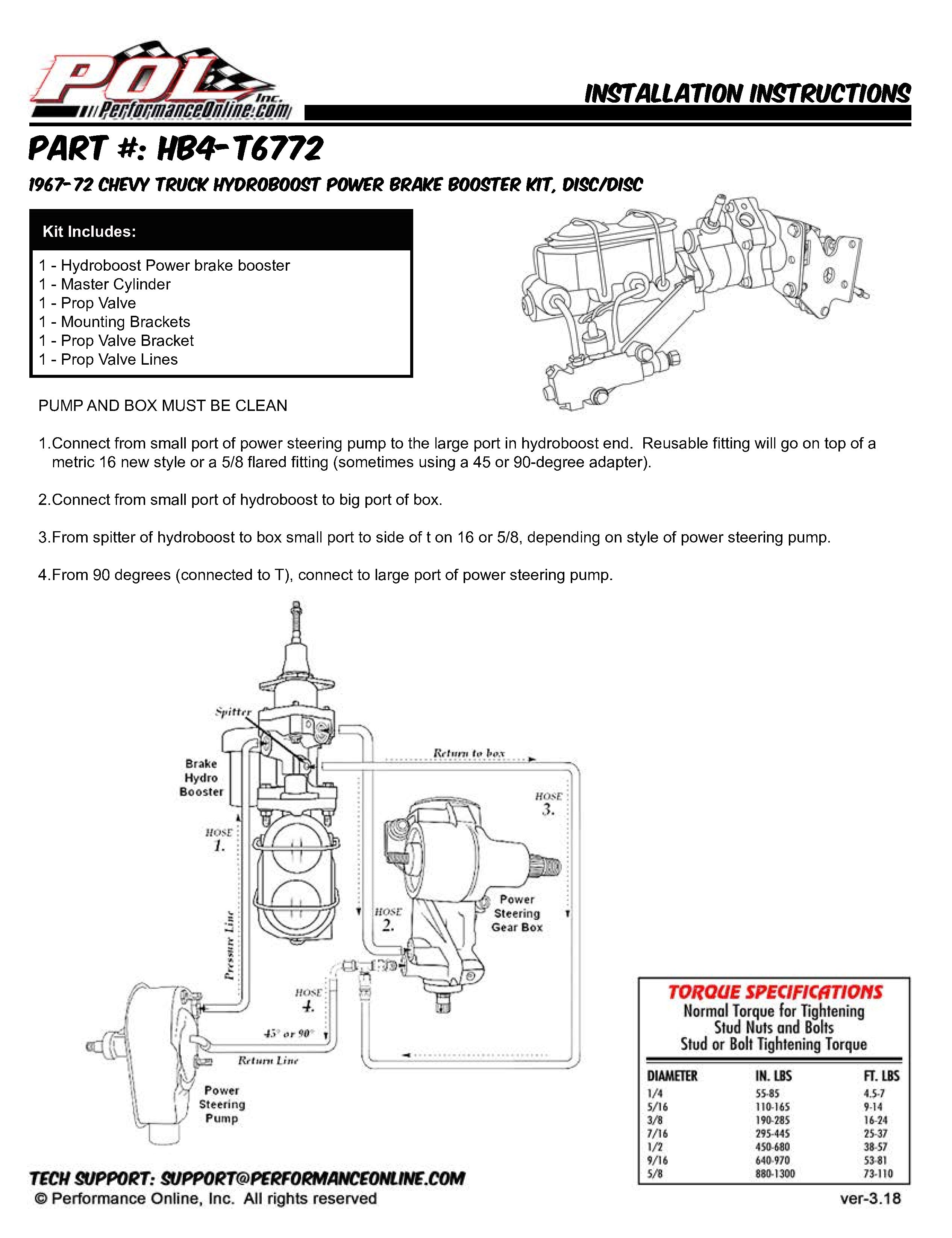 1967-72 Chevy, GMC Truck Hydropower Brake Boost Kit and Wilwood Master Cylinder