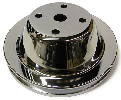 SMALL BLOCK CHEVY LONG WATER PUMP PULLEY, CHROME SINGLE GROOVE