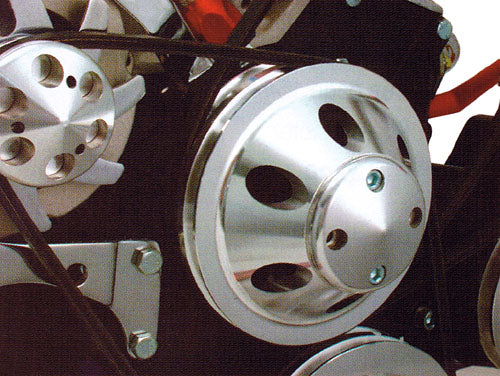 SMALL BLOCK CHEVY LONG WATER PUMP PULLEY, ALUMINUM 2 GROOVE