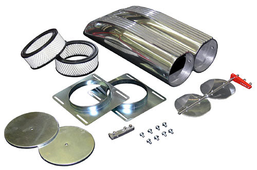 Hood Scoop, ShotGun Style, Polished Aluminum, Finned, Bug Catcher