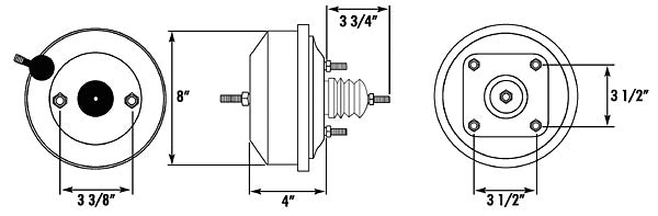 Power Brake Booster, 8" Single Diaphragm, Zinc Plated