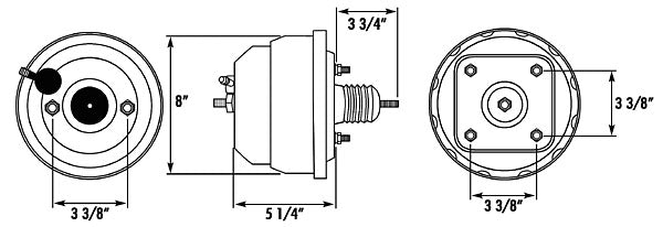 Power Brake Booster, 8" Dual Diaphragm, Zinc Plated