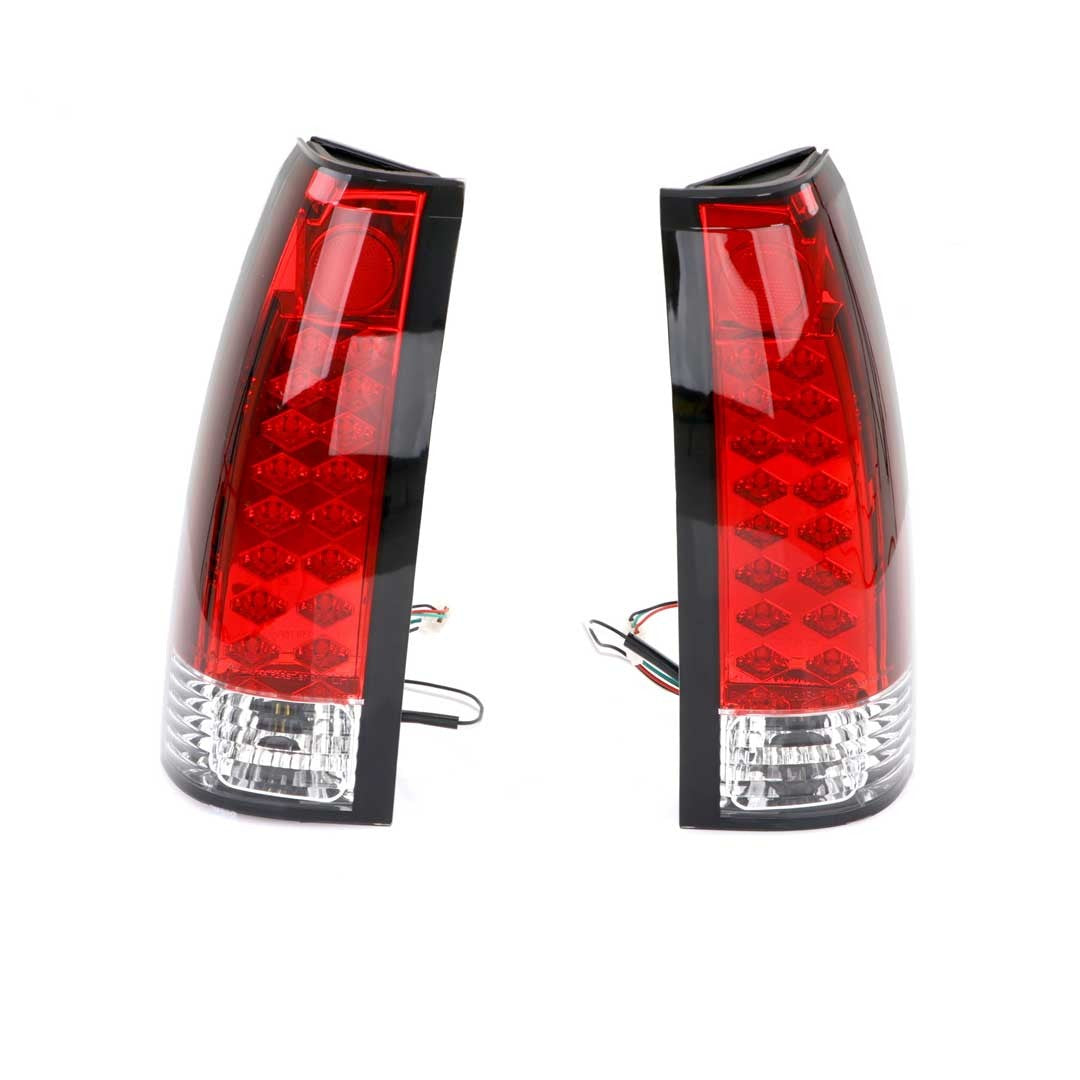 Tail Light Assemblies - Pair - Red and Clear - 16 Red LED - 88-98 Chevy GMC Fleetside OBS Truck