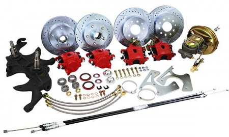 1968-74 Chevy Nova 4 Wheel Power Disc Brake Conversion, 2" Drop Spindles, 11" Single Booster