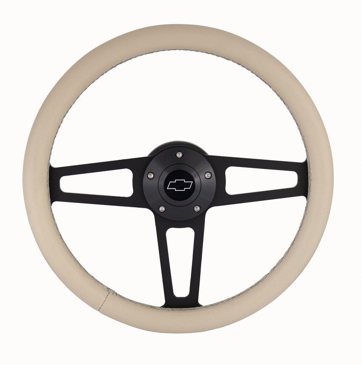Billet T Series Tan Wrapped Black Spoke Steering Wheel with Chevy Logo & Install Kit (5196)