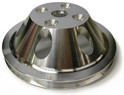 SMALL BLOCK CHEVY LONG WATER PUMP PULLEY, ALUMINUM SINGLE GROOVE