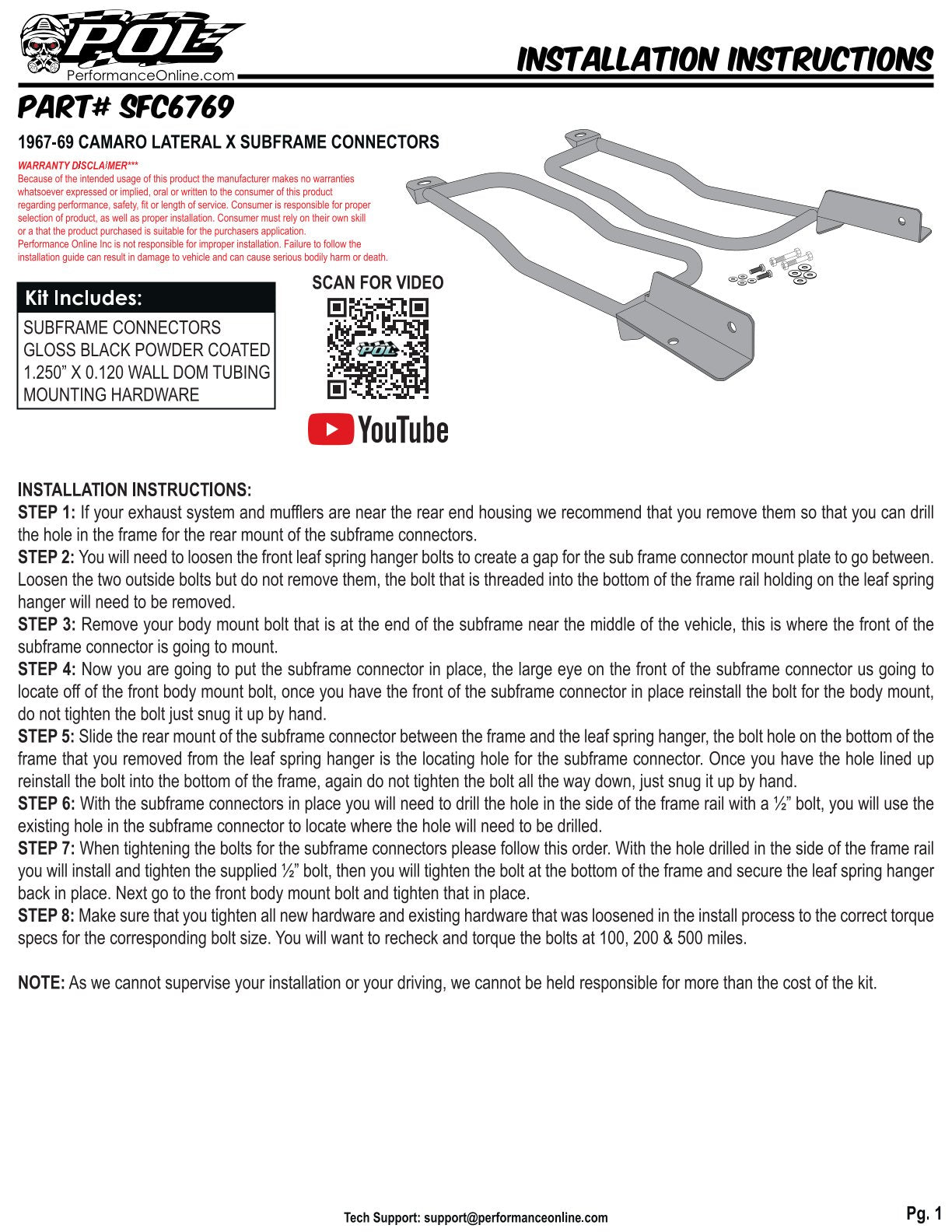 POL - Subframe Connectors, 1967-69 Chevy Camaro and Pontiac Firebird