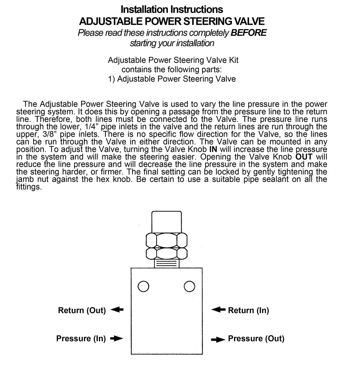 Power Steering Flow Valve