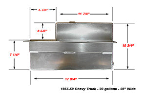 1955-59 Chevy, GMC Truck Gas Tank Combo Kit, Bed Fill, Aluminum, 19 Gallon with Chrome Gas Cap
