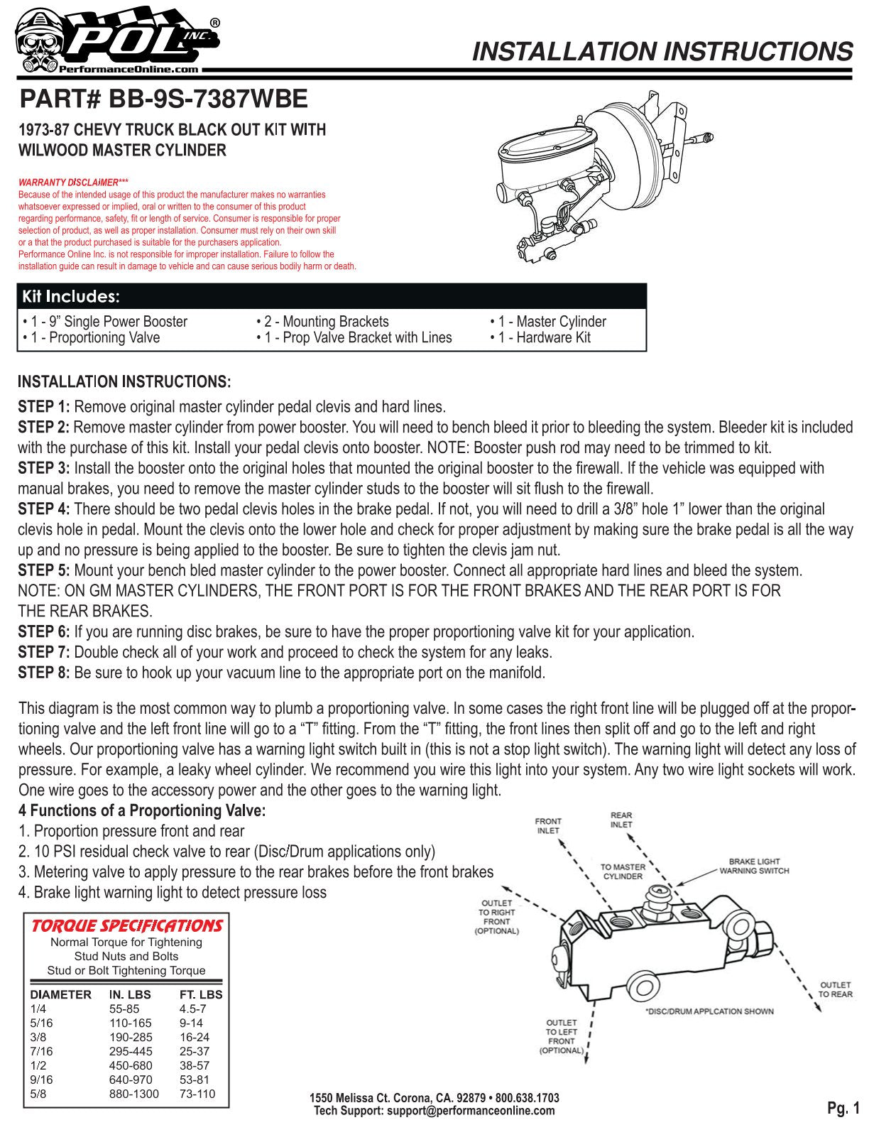 1973-87 Chevy, GMC Truck Power Brake Conversion, Black Out 2.0 with Wilwood Master Cylinder