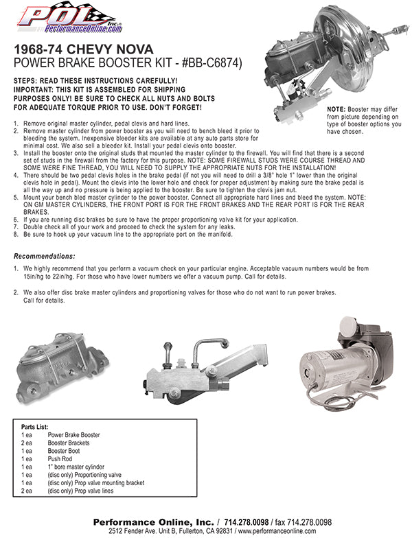 1968-74 Chevy Nova Power Brake Conversion