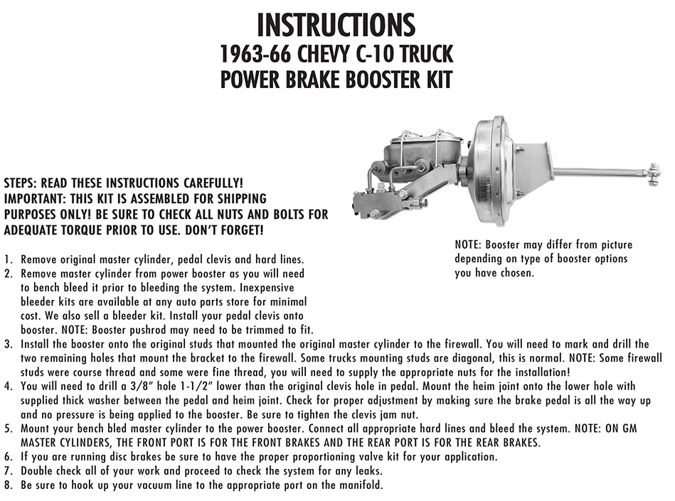 1963-66 Chevy / GMC Booster Instructions