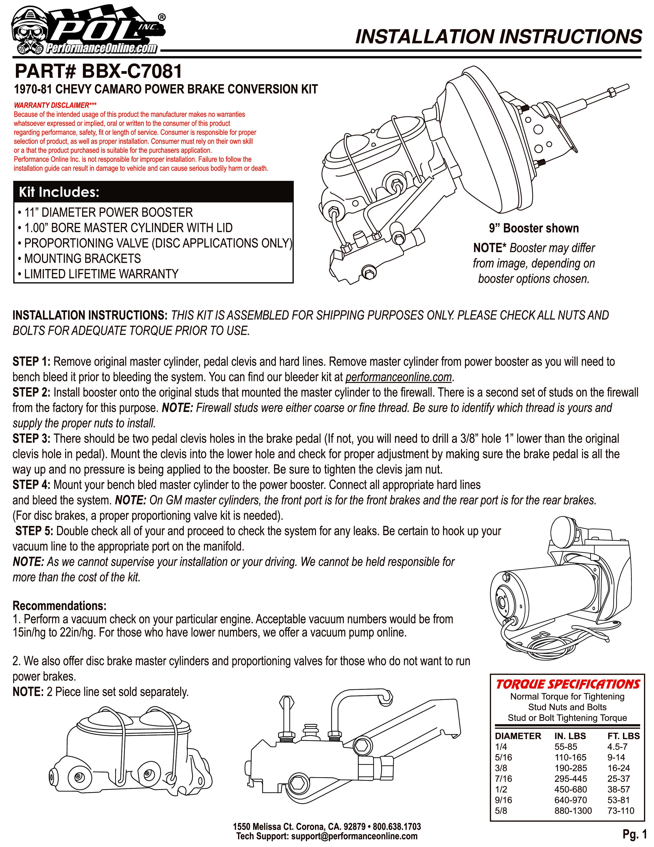 Power Brake Conversion Kit - 70-81 Camaro, GM F Body
