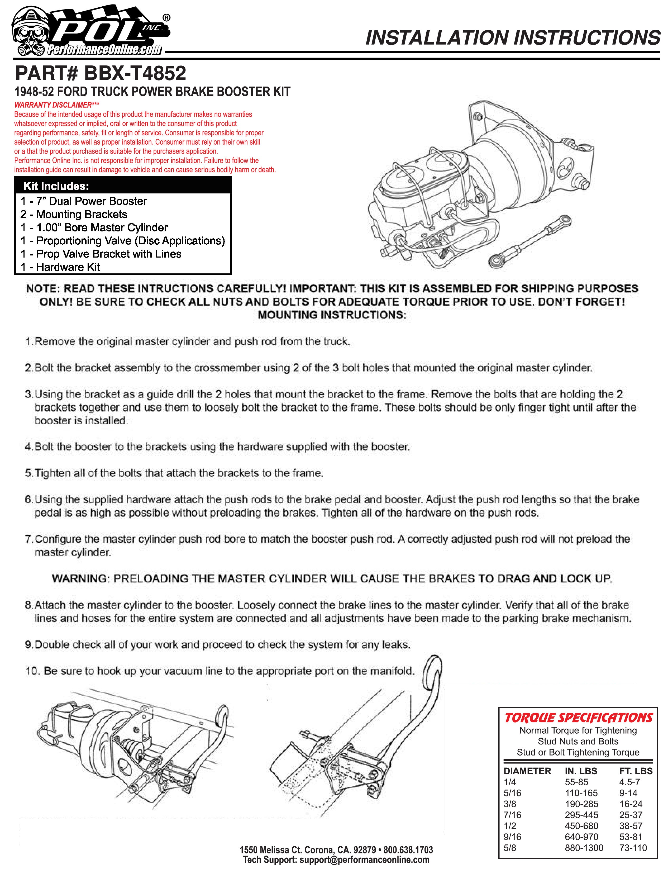 1948-52 Ford F1 Truck Power Brake Booster Kit