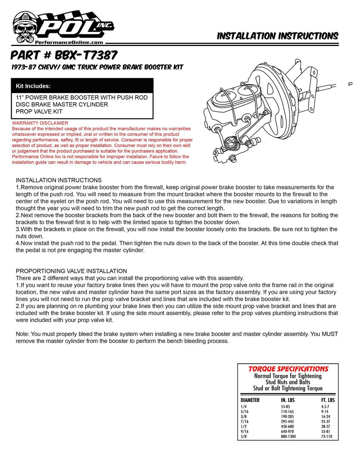 1973-87 GMC Truck Chevy Truck Power Brake Booster Kit