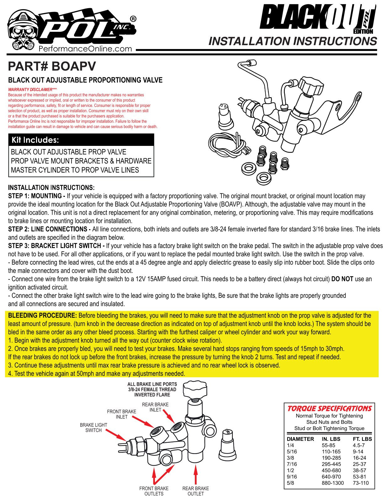 Black Out Adjustable Proportioining Valve