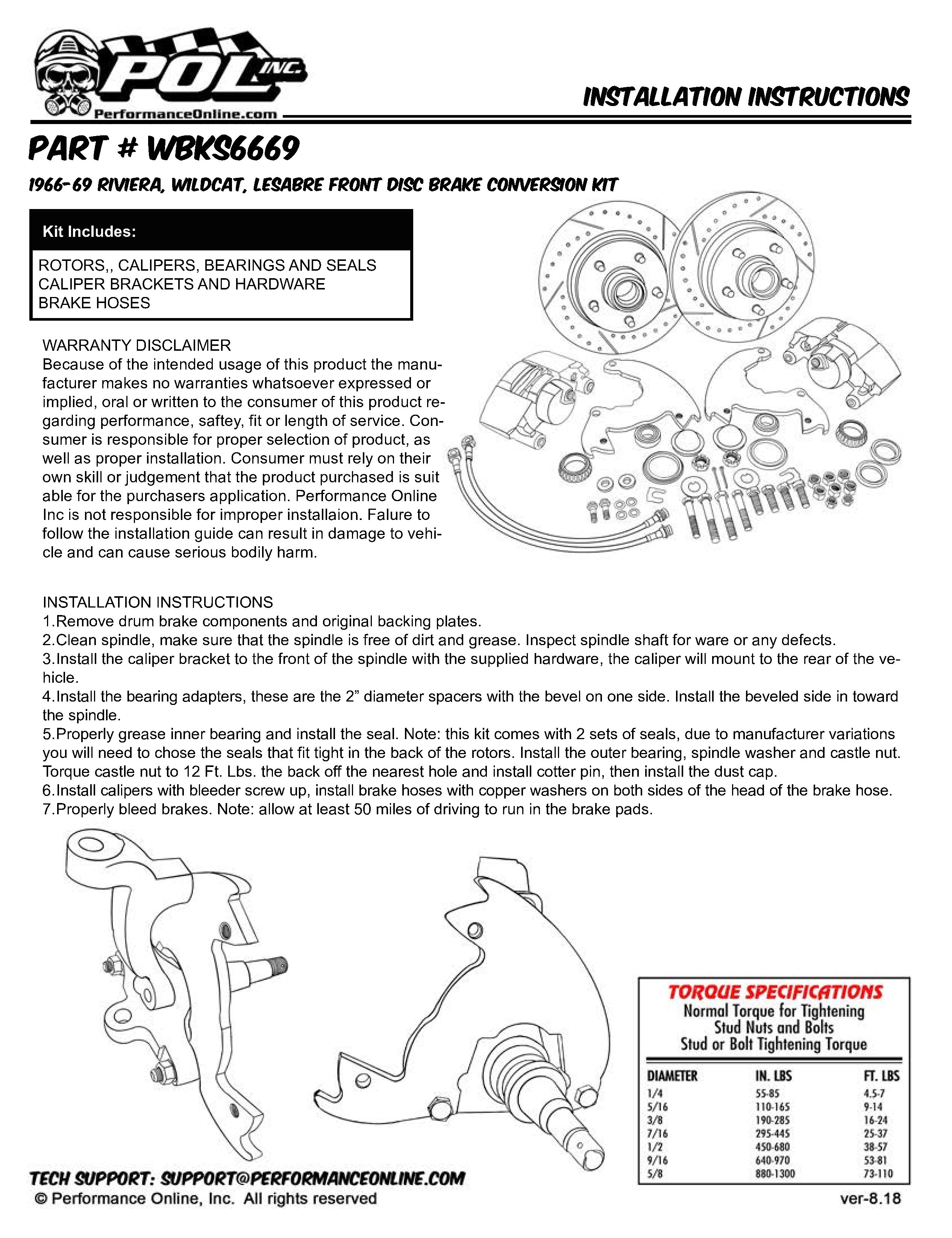 1966-69 Buick Riviera, Wildcat, LeSabre Front Disc Brake Conversion Kit