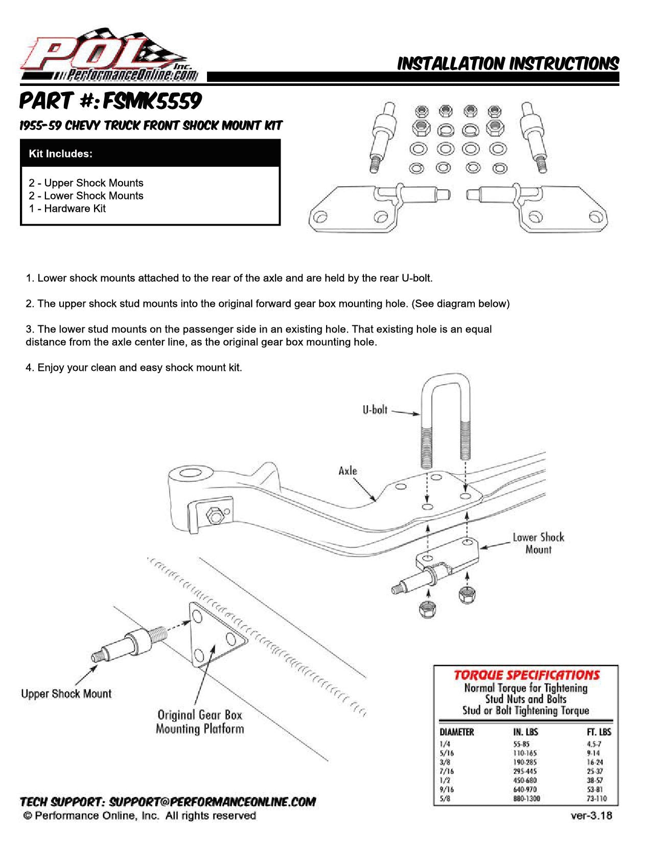 1955-59 Chevy, GMC Truck Front Shock Mount Kit