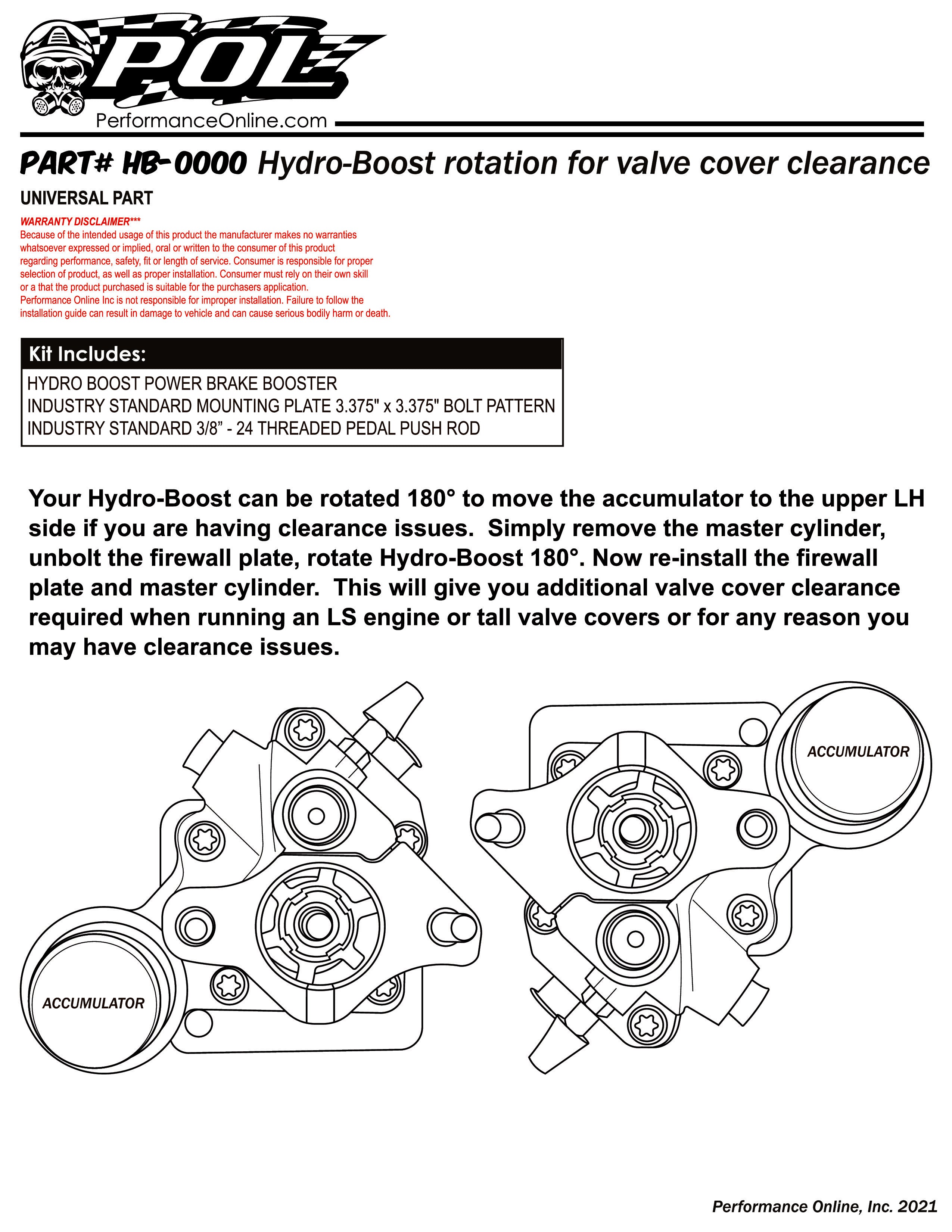 Hydropower Hydraulic Brake Assist Booster Kit